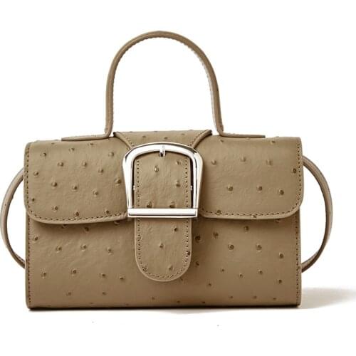 Fashion Doctor Bag Lady Ostrich Pattern Handbags Genuine Leather Mini Bags High Quality Shoulder Bag Daily Purses for Women