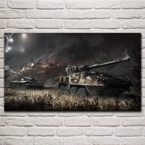Dark night battle tank military vehicle artwork fabric posters on the wall picture home art living room decoration KQ052