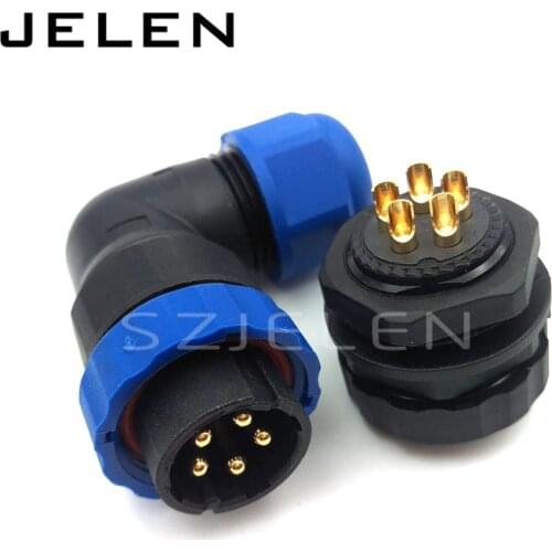 SD20 90 degree elbow waterproof connector 5 pin Plug and socket IP68 Electric cable wire connector 5pin male and female