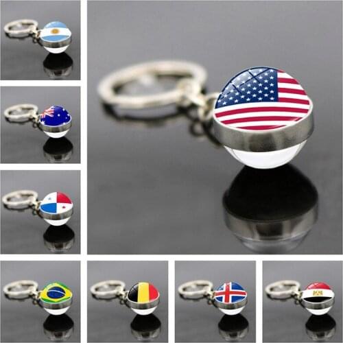 WG 1pc 32 National Flag Cabochon keychain Keyrings pendant Football Flag Time Gem&stone Double Sided Glass Ball Keychain Jewelry