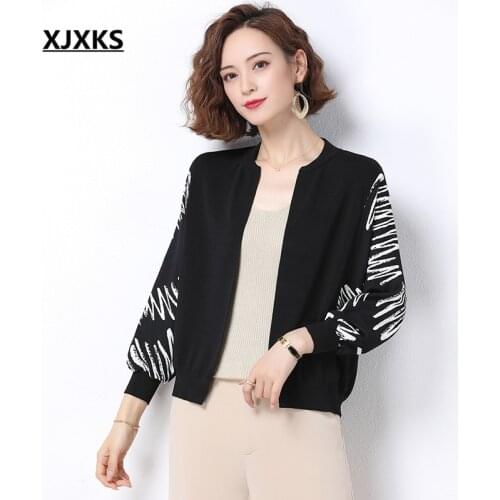 XJXKS 2020 autumn winter new women knitted jacket high quality zipper cardigan women cashmere sweater