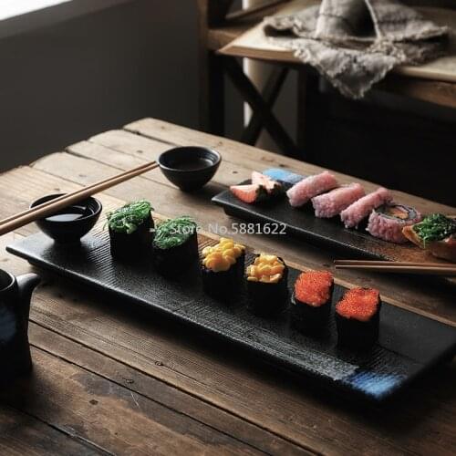 Japanese Style Ceramic Rectangular Sushi Cold Dish Flat Dish Retro Restaurant Dinner Plate Tableware