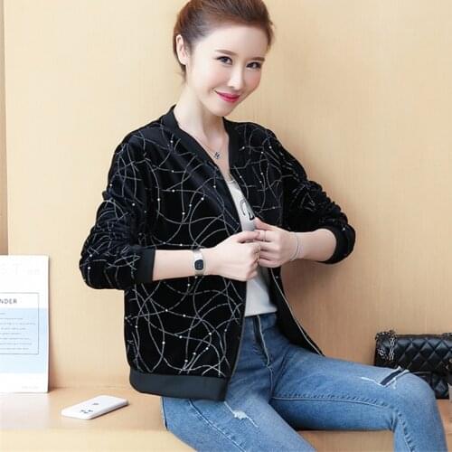 New 2021 Korean Spring Velvet Jacket Women Long Sleeve Bomber Jackets Casual zipper Baseball Female Coats High Quality Outerwear
