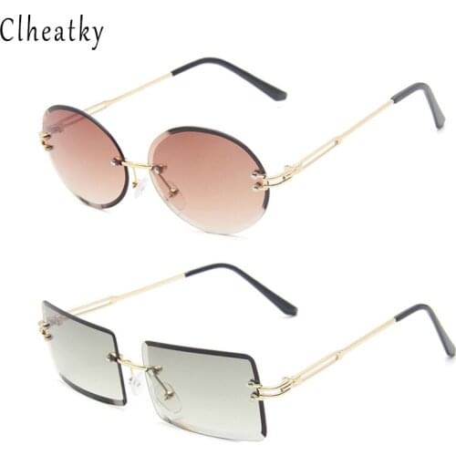 Womens Sunglasses Summer Retro Vintage Metal Rimless Adult Glasses Oval Female Eyeglasses Gradient Acrylic Lens Sun Glasses UV