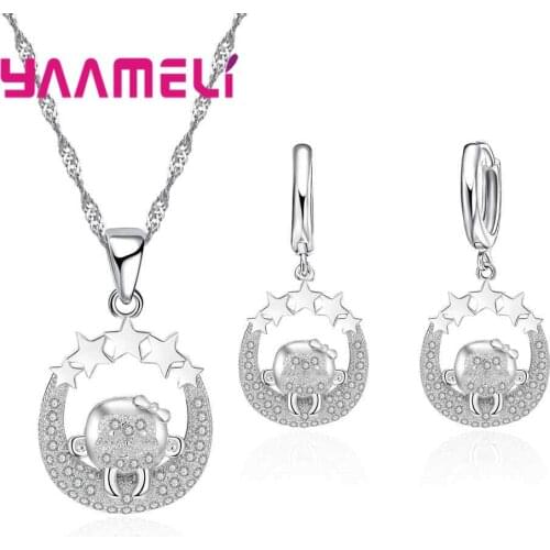 YAAMEL Cute Monkey Shape With Stars 925 Sterling Silver Necklace Earrings Set Women Girls Jewelry Birthday Gift High Quality