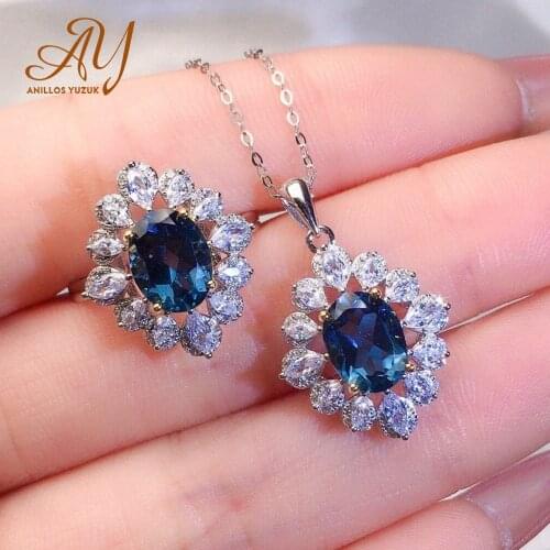 Anillos Yuzuk Vintage 925 Sterling Silver Created SAPPHIRE Gemstone Pendant/Necklace/Rings Jewelry Set Wholesale Drop Shipping