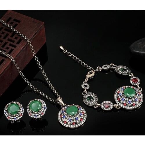 Women vintage Necklace & Pendant Brincos Bracelet Jewellry sets Antique Gold Metal Chain Pendant Necklace Sets Turkish Jewelry