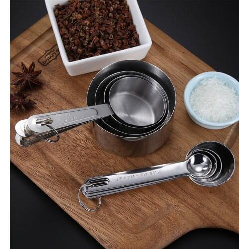 1SET Stainless Steel Measuring Cup Kitchen Measuring Spoon Scoop For Baking Tea Coffee Kichen Accessories Measuring Tool XB 098
