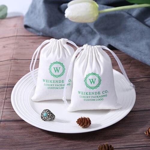 100 Flannel Jewellry Gift Bags Personalized Logo Jewelry Packaging Chic Wedding Favor Drawstring Pouches(Including printing fee