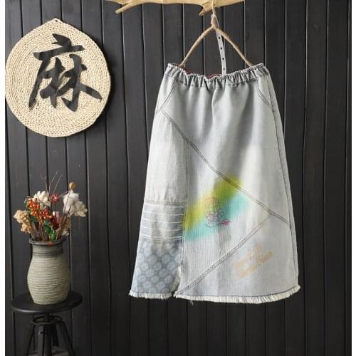 2021 Summer Spring Womens Denim Elastic Skirts Female Vintage Elegant Art A-line Long Skirt Korean Style Clothes Plus Size