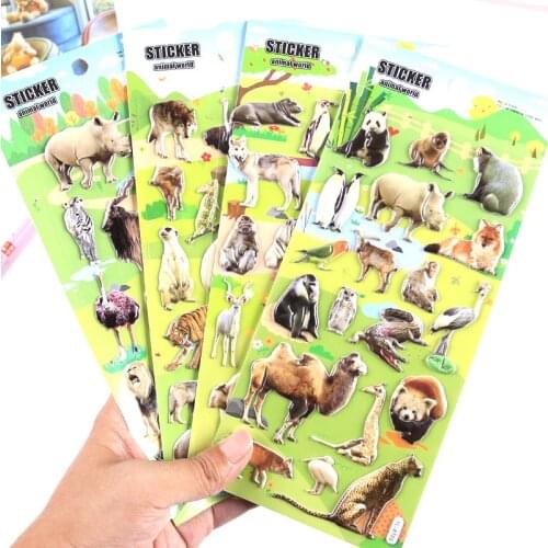 Classic toys Animal stickers 3D Foam cartoon African animals Collection figures stickers Toys for children kids Lion tiger bird
