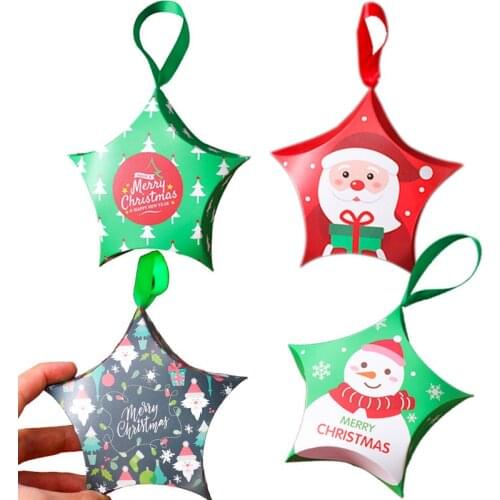 5pcs/Lot Christmas Gift Box Santa Claus Paper Boxs Star Shape Candy Paper Gift Bags For Home New Year Xmas Decor Kids Gifts