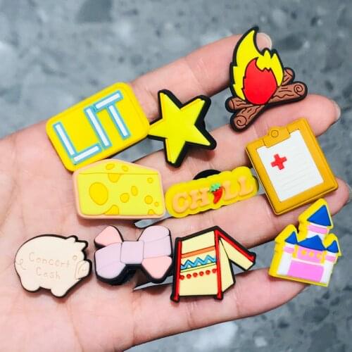 50Pcs Bonfire Tent Pig Castle PVC Garden Decoration Shoe Charms DIY Bracelets Backpack Shoes Accessories Buckle Clog Croc Jibz