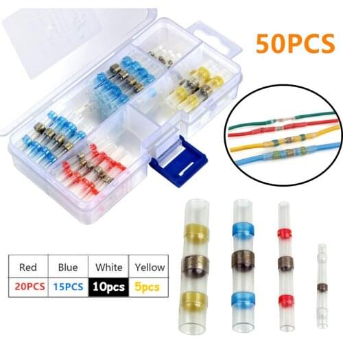 50PCS Waterproof Solder Seal Sleeve Insulated Heat Shrink Electrical Wire Butt Connectors Soldering Automotive Terminals