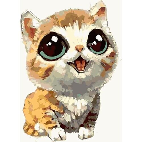 DIY Digital Painting By Numbers cartoon kitten oil painting mural Kits Coloring Wall Art Picture Gift frameless