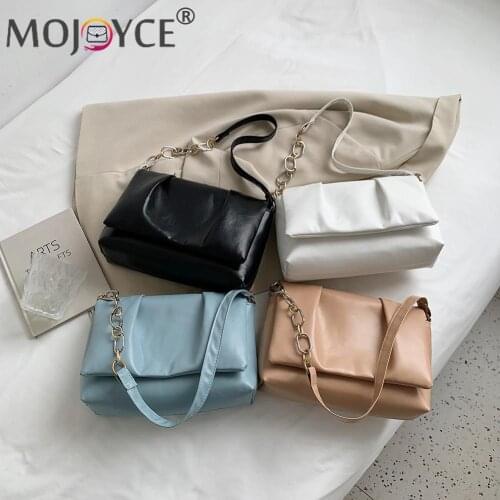 Elegant Ladies Solid Color Subaxillary Bags Female Magnetic Buckle Shoulder Bags Women PU Leather Pleated Underarm Bag