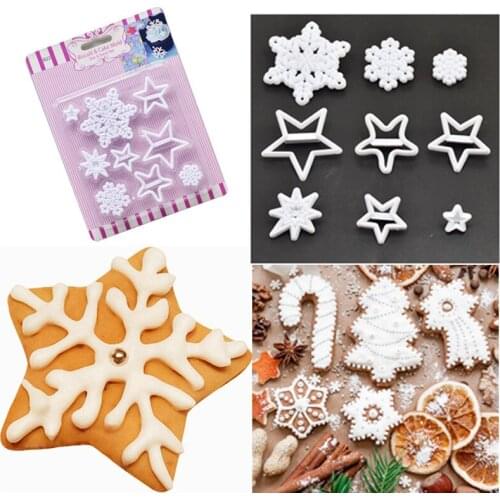 9pcs Snowflake Cake Mold Embossed Cookie Stamps Fondant Mould Cookie Cutter Pastry Baking Chocolate Cake Decorating Tools