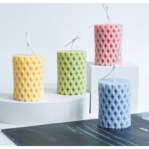 Geometric Cylinder Candle Mould Creative Rhombus Stripes Silicone Candle Mold Simple Modern Style Diy Home Dec Gifts