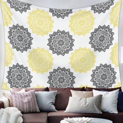 Mandala Pattern Black Yellow Texture Tapestry Bedroom Home Decoration Wall Blanket Tapestry Bedroom Wall Hanging Yoga Mat