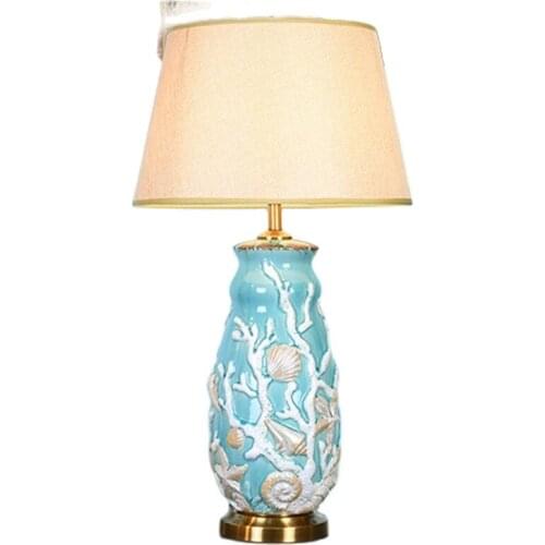 American Style Blue White Coral Ceramic Table Lamp For BedRoom Bedside Living Room Foyer Study Desk Reading Night Light LD172