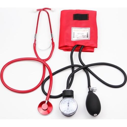 Classic Red Color Blood Pressure Monitor BP Cuff Stethoscope Arm Aneroid Sphygmomanometer with Single Head Cute Stethoscope