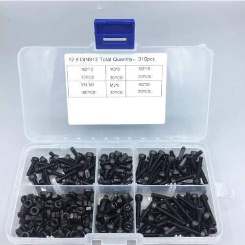 310pcs/set M3 x 6/8/12/16/20mm Nylon Screw kit Hex hexagon socket head cap screw with nut Black