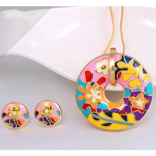 Zlxgirl Luxury brand Enamel Stainless steel pendant with earring jewelry sets Russian design gold chain necklace Jewelry