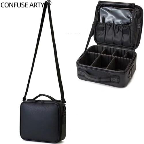 Pu Leather Makeup Bag With Shoulder Strap Travel Cosmetic Clapboard Bags Salon Tattoos Nail Art Tool