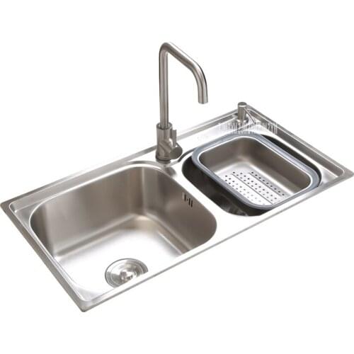 304 Stainless Steel Sink Wiredrawing Kitchen Double Slot Sink Thickened Vegetable Bowl Dish Washing Basin With Soap Dispenser