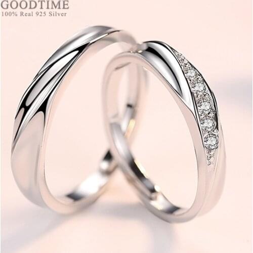 Fashion Real Genuine Silver 925 Rings For Women Man Sterling Silver Zircon Couple Ring Wedding Engagement Jewelry For Lover