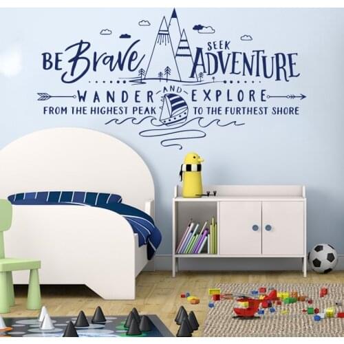 Cartoon Be Brave Seek Adventure Wander Explore Travel Wall Sticker Boy Room Kids Room Inspirational Quote Wall Decal Bedroom