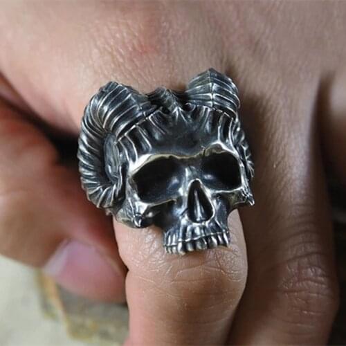 Mens Satan Demon Skull Ring 316L Stainless Steel Rings for Men Punk Rock Jewelry