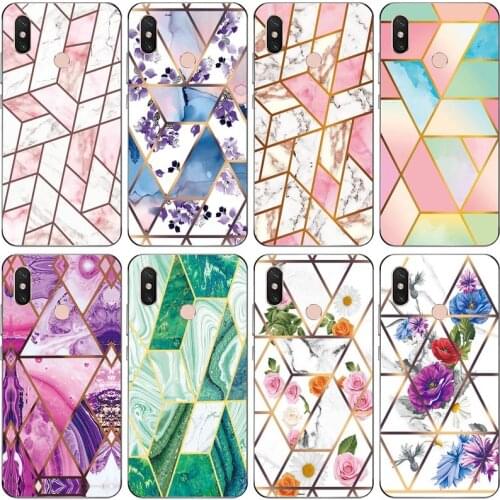 Soft Phone Case for Xiaomi Mi Max 3 6.9" Funda Glossy Colorful Flower Silicone Phone Back Cover Geometric Marble Shell