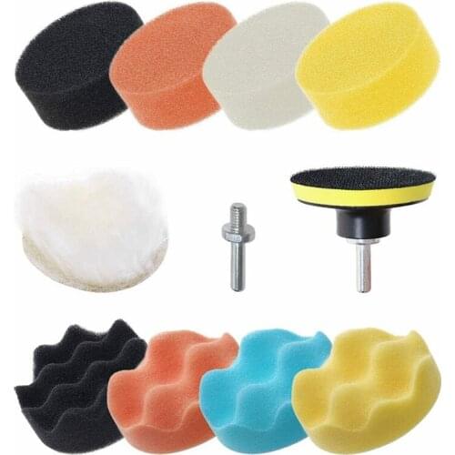 11pcs Car Buffer Waxing Foam Kits Buffing Polishing Sponge Pads Set For Car Polisher Pads M14 Drill Adapter Thread Abrasive Tool
