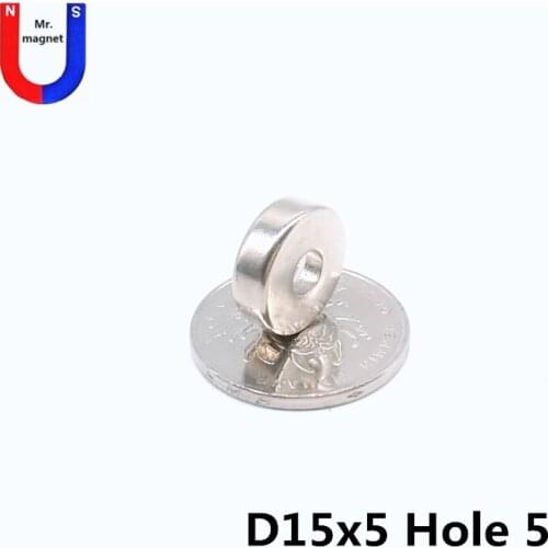 100pcs D15x5-5 magnet With countersunk hole 5 permanent NdFeB 15*5-5 small disc hole magnets 15x5-5 magnet neodymium powerful