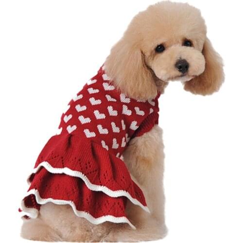 New Sweet Dogs Sweater Dog Hoodie Sweaters Dress with Heart Cat Princess Skirt for Small Dogs Christmas Warm Coat Pet Supplies