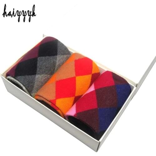New combed cotton brand mens socks argyle dress socks mens funny happy socks size US 6-10 3 Pairs / Lot No Box