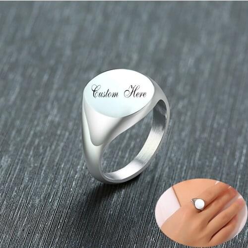 Personalize Engrave Name Love Date Signet Rings for Men Woman Stainless Steel Custom Unisex Jewelry