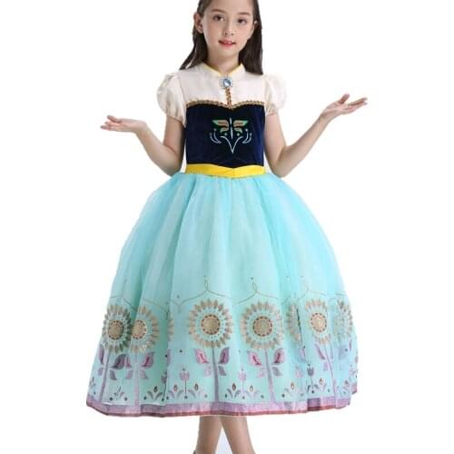 FINDPITAYA Girl Anna Dress Ball Gown Floral Print Anna Elsa Princess Costume with Vest Christmas Kids Cosplay Party Fancy Dress