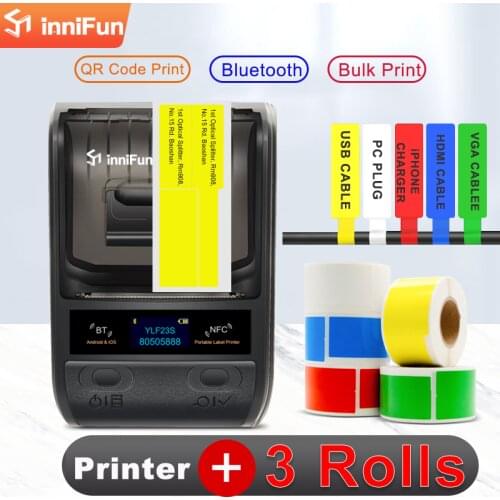 Innifun Portable Handheld Blue Tooth Label Printer Plus 3 Rolls Cabel Label Sticker