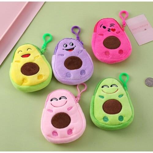 Lovely Cartoon Avocado Plush Coin Purse Wallet Funny Expression Embroidery Soft Headset Small Pouch Zipper Organizer