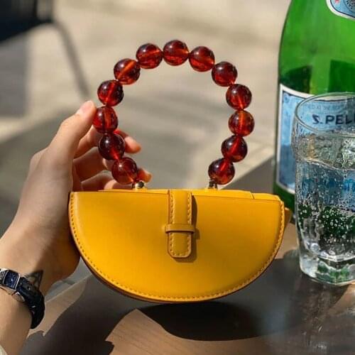Luxury Women Bags Designer Brand Saddle Bag Leather Amber Acrylic Handle Crossbody Bag Fashion Ring Shoulder Bag Vintage Handbag
