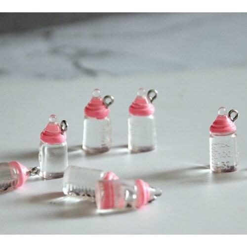 Pink Baby Bottle Charms in Bulk-lot of 10-3D Milk Bottle Pendant Adorable Resin Kawaii Decoden Baby Shower Favors Bottle Charm