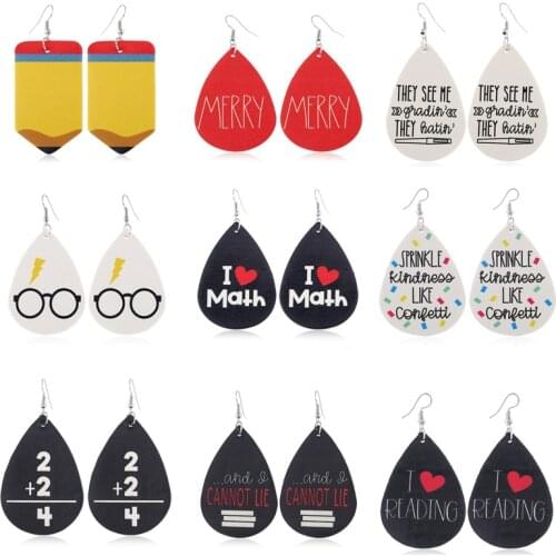 Pencil Merry Faux Leather Earrings I Love Math Glasses Reading Earrings Fashion Jewelry Women Accessories Gifts
