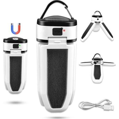 Solar Camping Tent Light Folded Magnet Portable Rechargeable Waterproof Work Lamp Flashlight for Outdoor Emergency