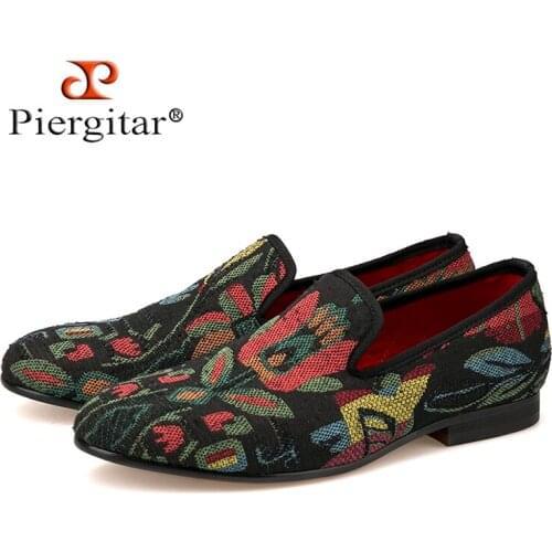 Piergitar mixed color abstract flower men knitting shoes Fashion handmade loafers occident style smoking slipper mens flats