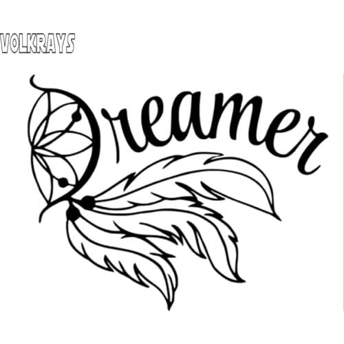 Volkrays Fashion Car Sticker Dreamer Feather Dream Catcher Accessories Reflective Waterproof Vinyl Decal Black/Silver,10cm*14cm