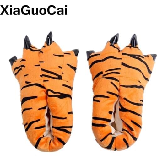 Funny Animal Unisex Paw Slippers Winter Warm Christmas Monster Dinosaur Plush Home Slippers Indoor Soft Claw Slipper Lovely 2020