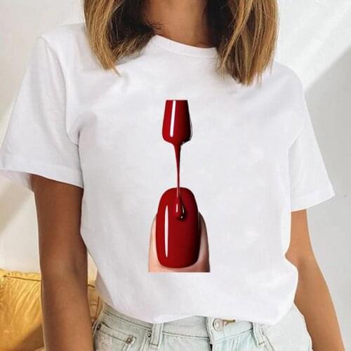Women Fingernail Art Make Up Casual Female Short Sleeve Cartoon Clothes Tops Print Cute Ladies Tees Tshirt Graphic T-Shirt