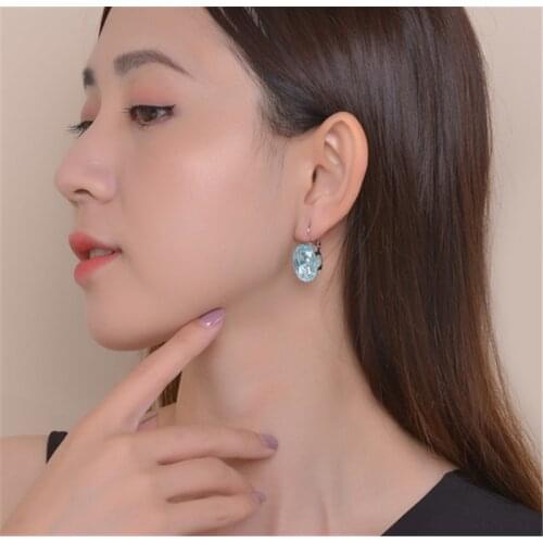 High Quality Women Anti-Allergy Big Earring Blue Round Shape Crystal Stone Cube Zirconia Wedding Jewelry Earring For Women